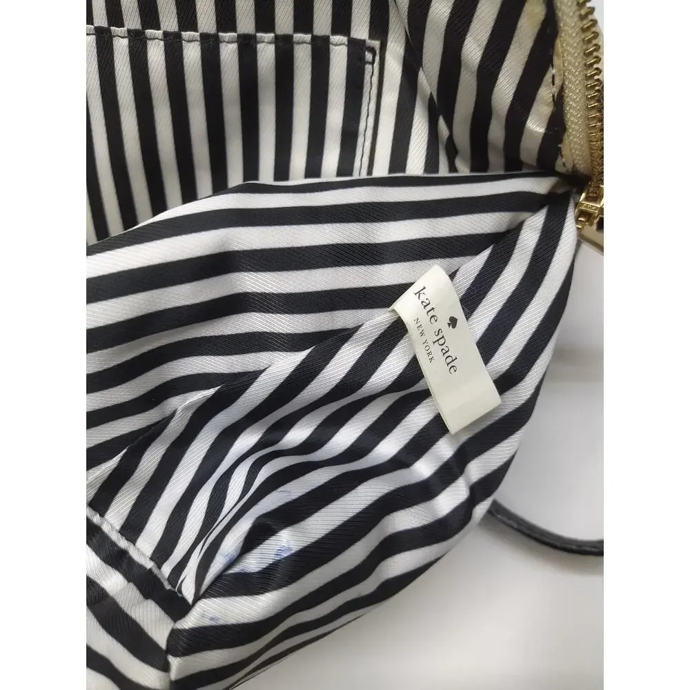 Kate Spade New York Colorblock Ivory Black Pebbled Leather Zipper Satchel Bag